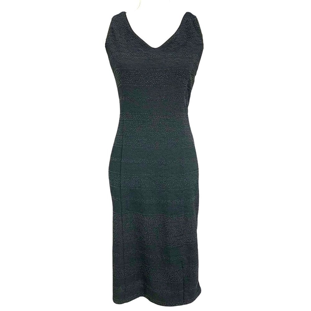 David Warren Black Textured Sparkling Sleeveless Midi Cocktail Dress 10 Elegant